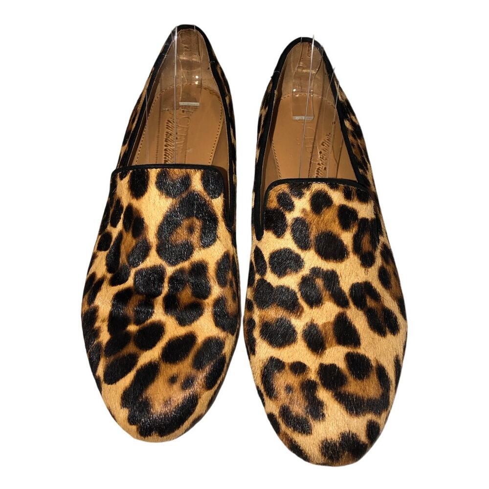 Jcrew Leopard Smoking Flats Size 6.5 Calf Hair Classic Office Chic Old Money